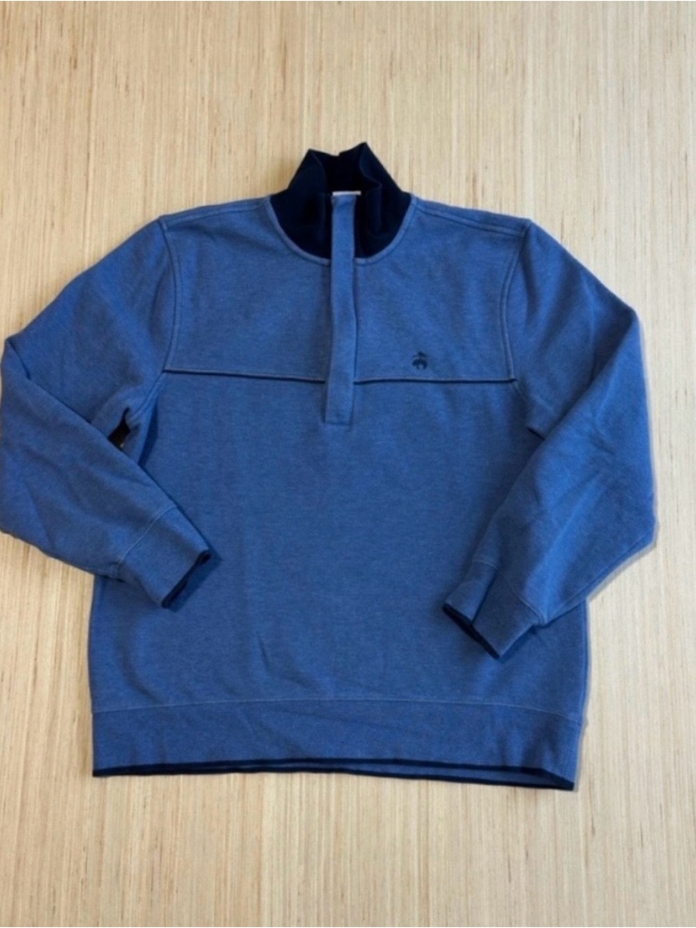 Brooks Brothers Men's Blue Heather Mock-Neck Fleece 1/2 Zip Pullover Sweater
